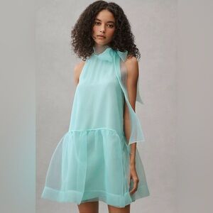 Anthropologie BHLDN Sophia High-Neck Bow-Tie Organza Mini Dress
